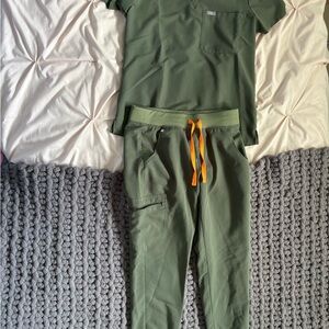 Figs Green and Orange Joggers with Elastic Waistband